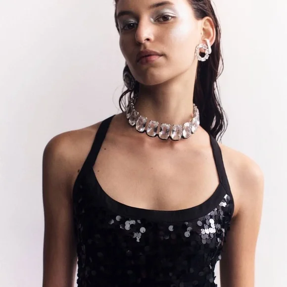 Auteur Black T-Bar Sequin Tank Dress Evening Glam with a Contemporary Twist - Picture 15 of 15